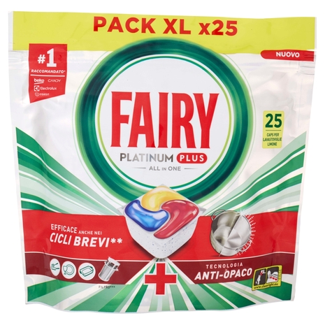 Fairy Pastiglie Lavastoviglie Platinum All in One, Detersivo Piatti Limone, 25 Capsule 388 g